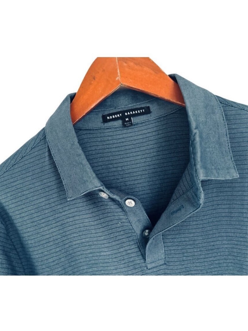 Robert Barakett Greenbow Polo Shirt Long Sleeve Cotton Blend Washed Blue Size Me